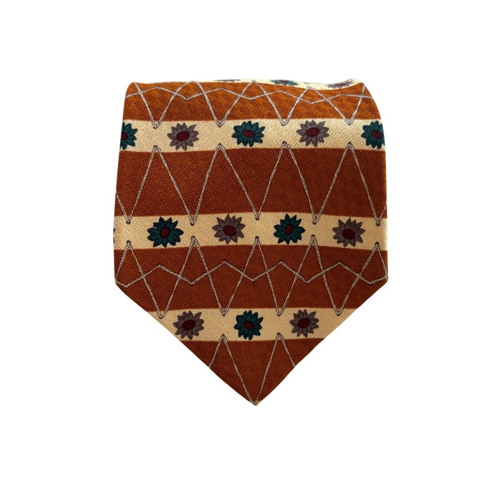 Guess American Classics Silk Tie Mens Orange Geometric Floral Vintage USA Made